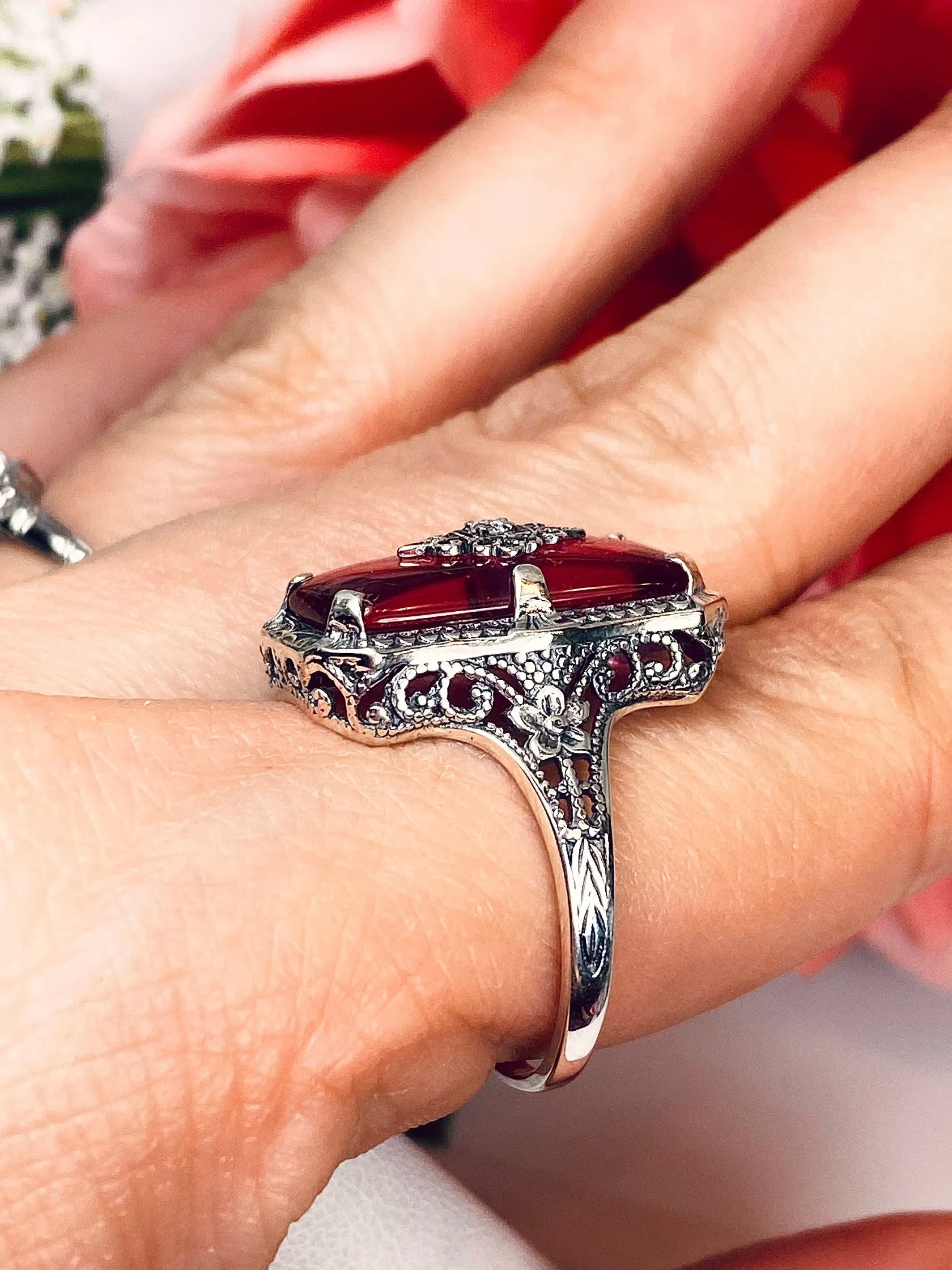 Pink Cabochon Glass Ring, Inset Embellishment, 1915 Vintage style, Edwardian Jewelry #D232e