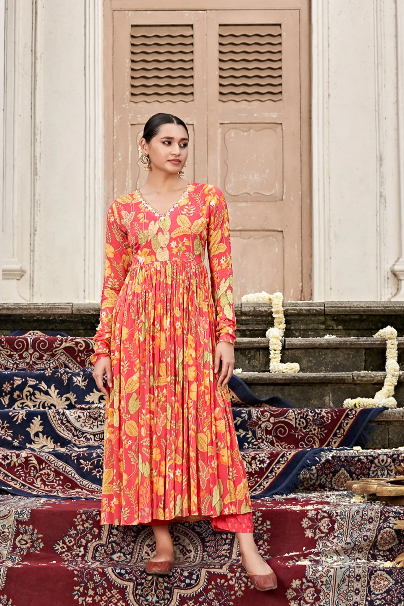 Pink Chinon Chiffon Gown Dress with Hand Embroidery