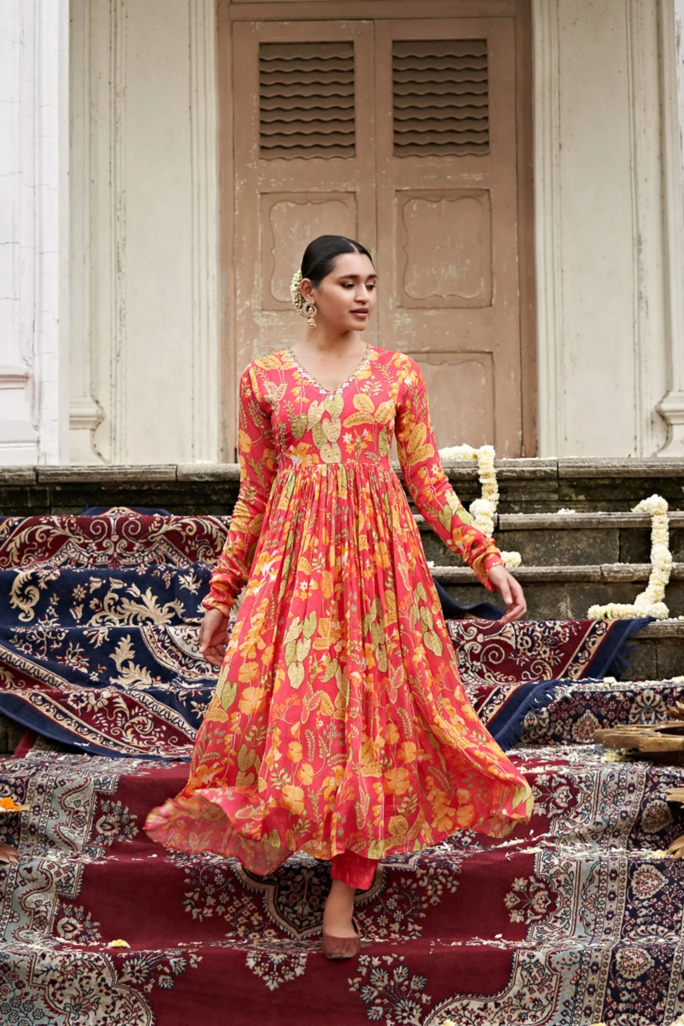 Pink Chinon Chiffon Gown Dress with Hand Embroidery