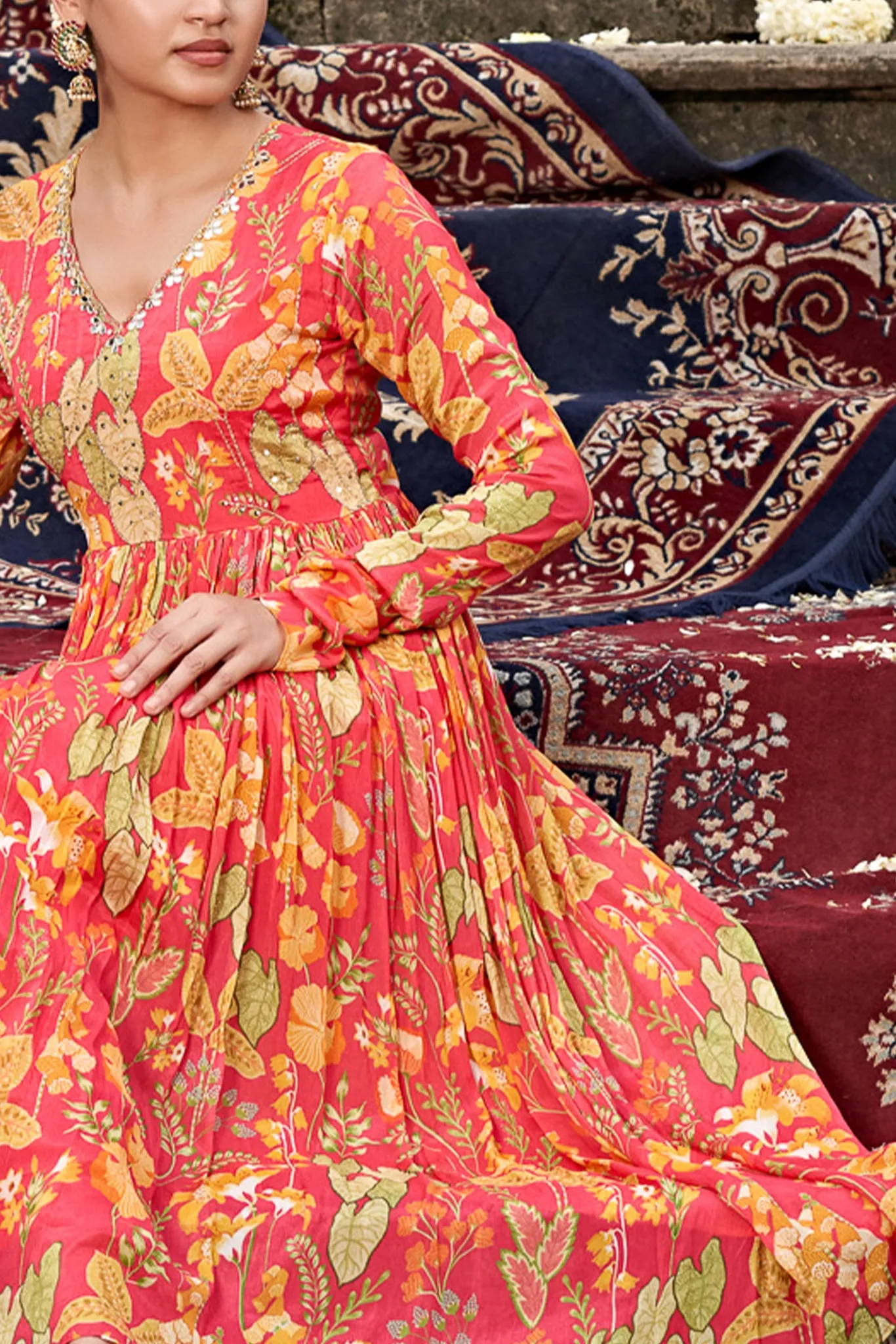 Pink Chinon Chiffon Gown Dress with Hand Embroidery