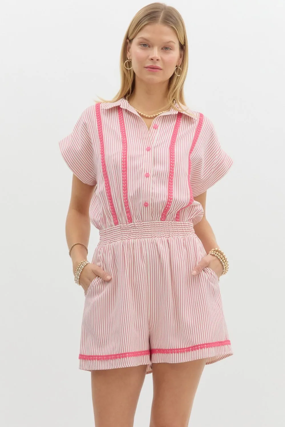 Pink Lemonade Seersucker Romper
