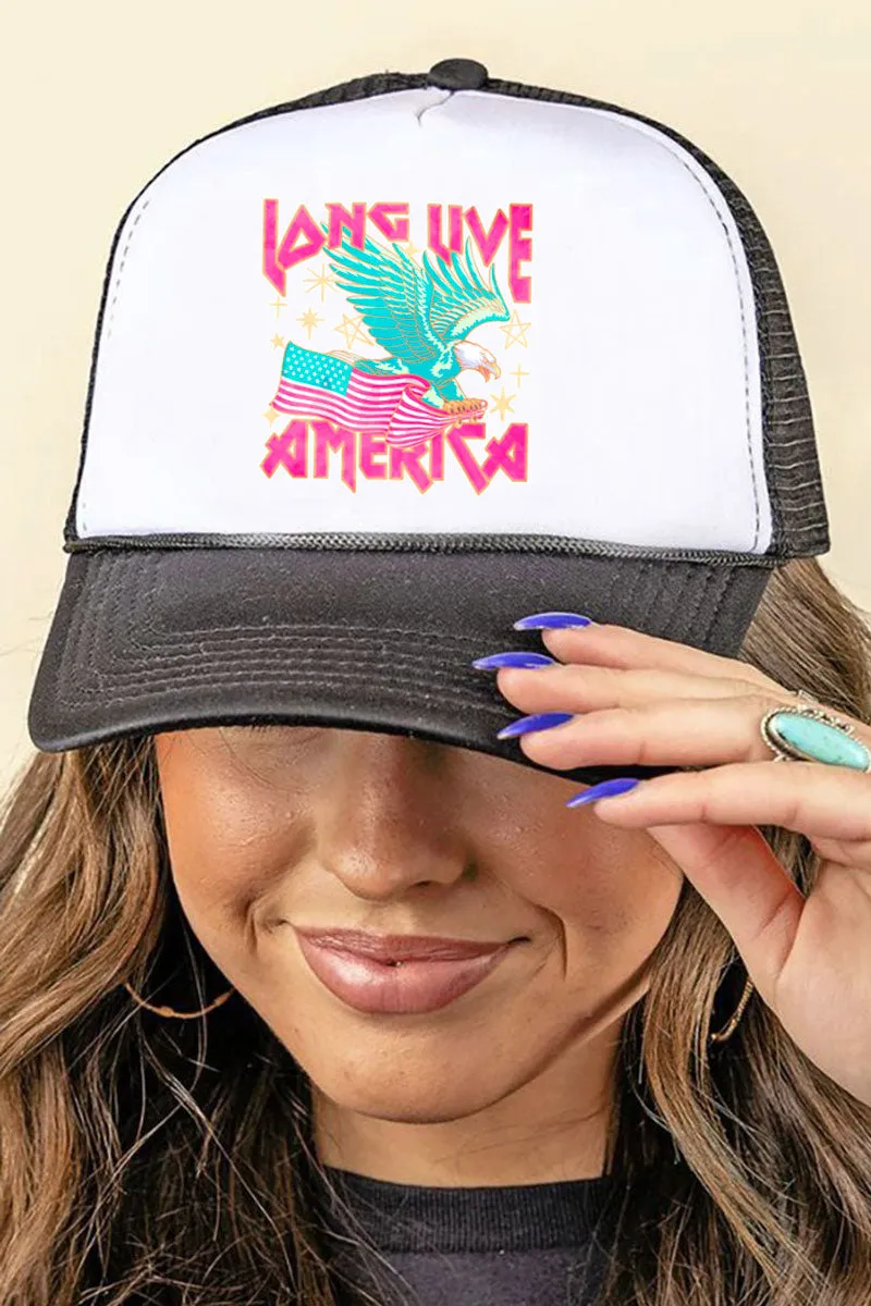 Pink Long Live America Foam Mesh Back Trucker Cap