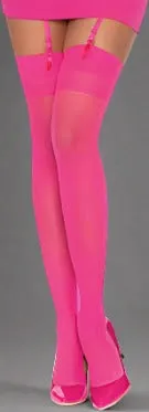 Pink Sheer Thigh High Stockings with Stay-Up Lace Top & Spandex - Queen Size