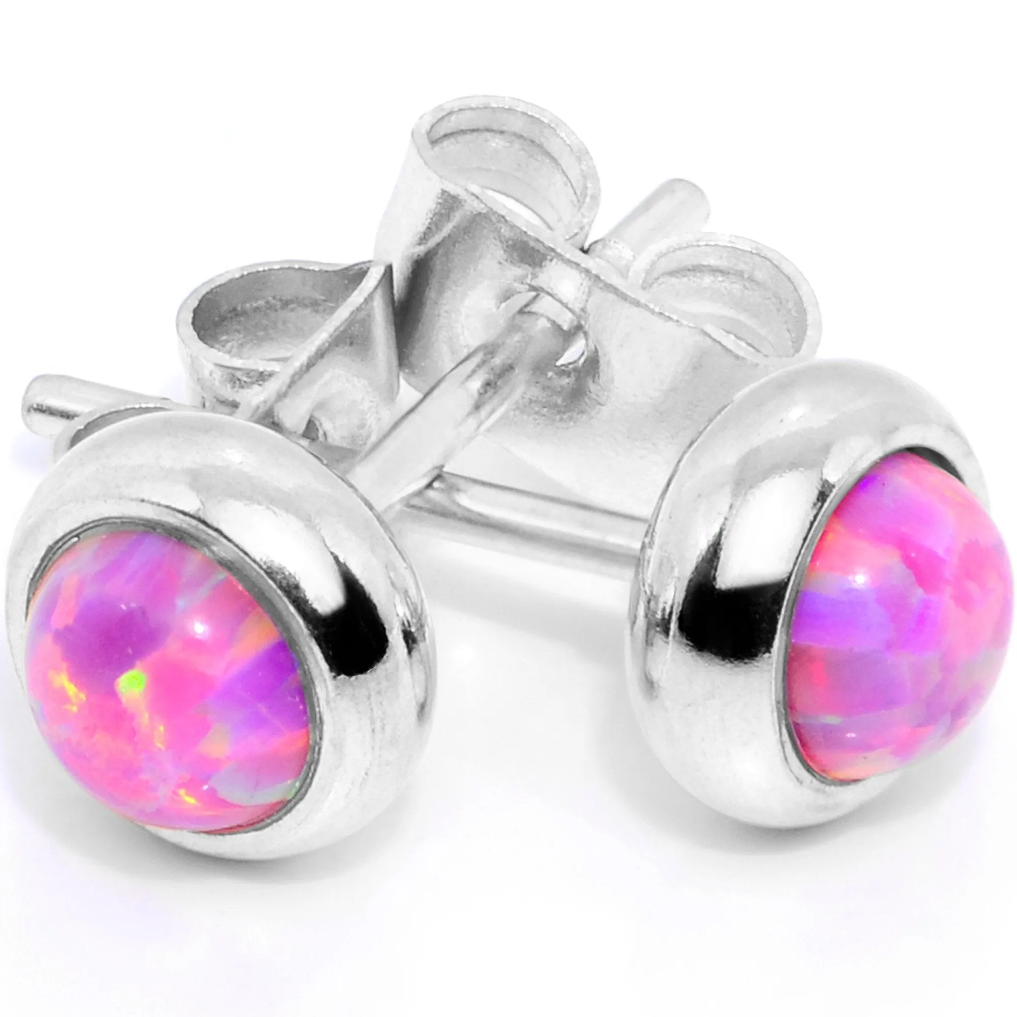 Pink Synthetic Opal 316L Surgical Steel Stud Earrings
