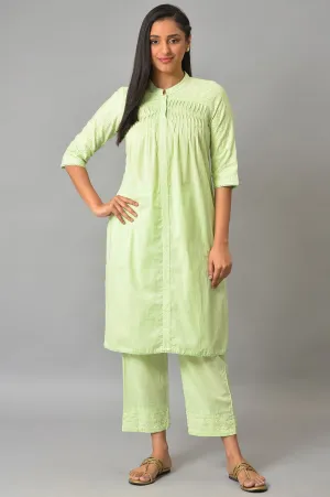 Pista Green Schiffli kurta And Palazzo Set