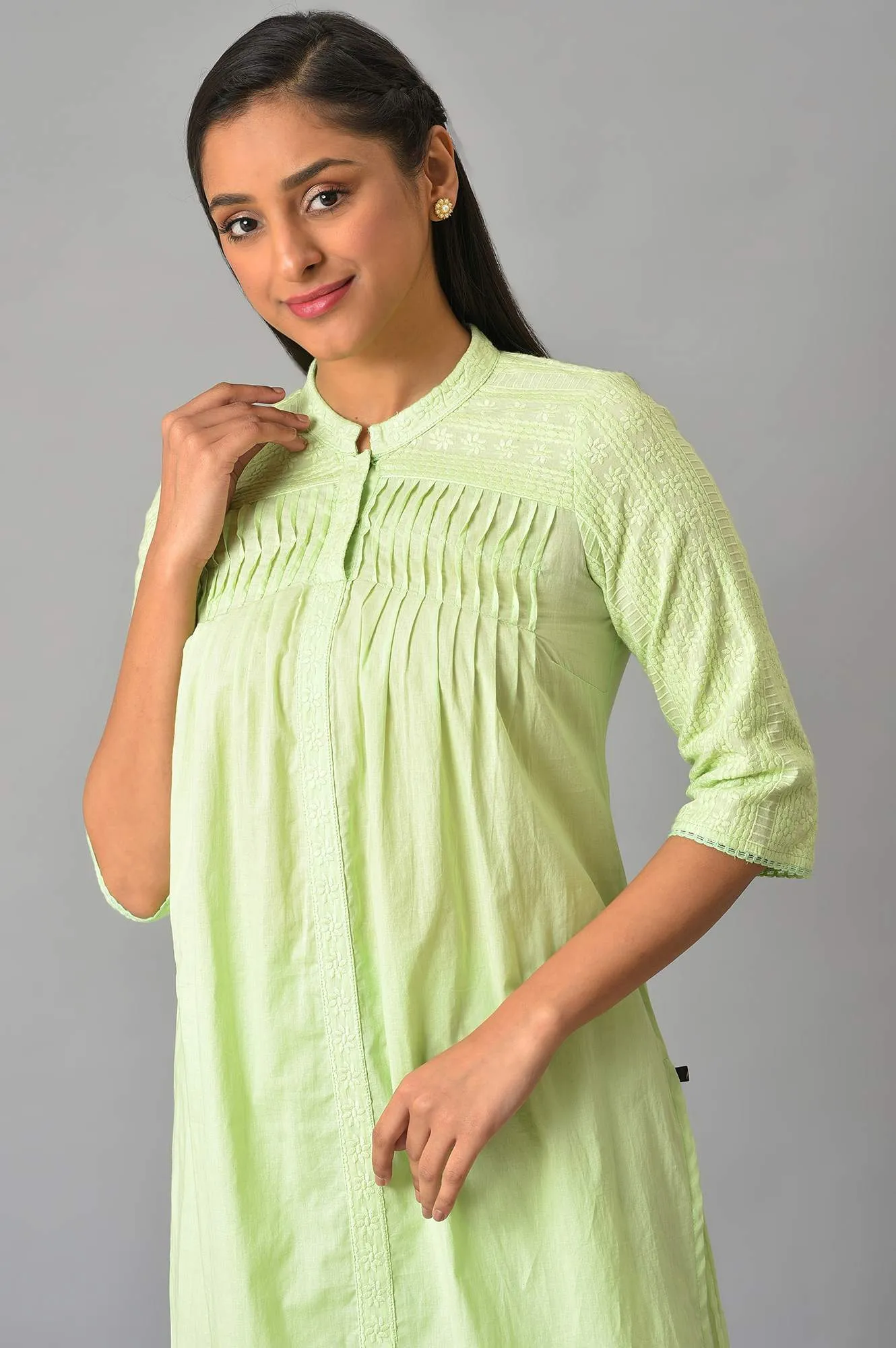 Pista Green Schiffli kurta And Palazzo Set