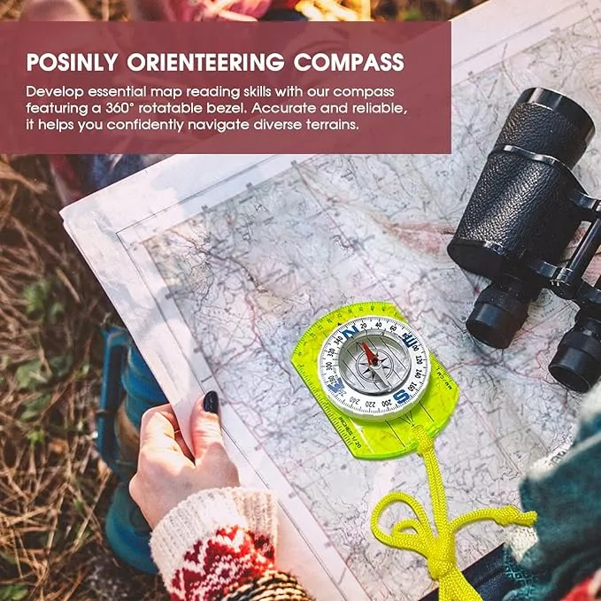Posinly Orienteering Compass with Survival Whistle - Advanced Boy Scout Compass for Camping, Hiking and Navigation, Professional Field Compass for Map Reading, Compass for Kids