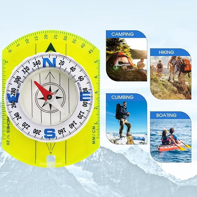 Posinly Orienteering Compass with Survival Whistle - Advanced Boy Scout Compass for Camping, Hiking and Navigation, Professional Field Compass for Map Reading, Compass for Kids