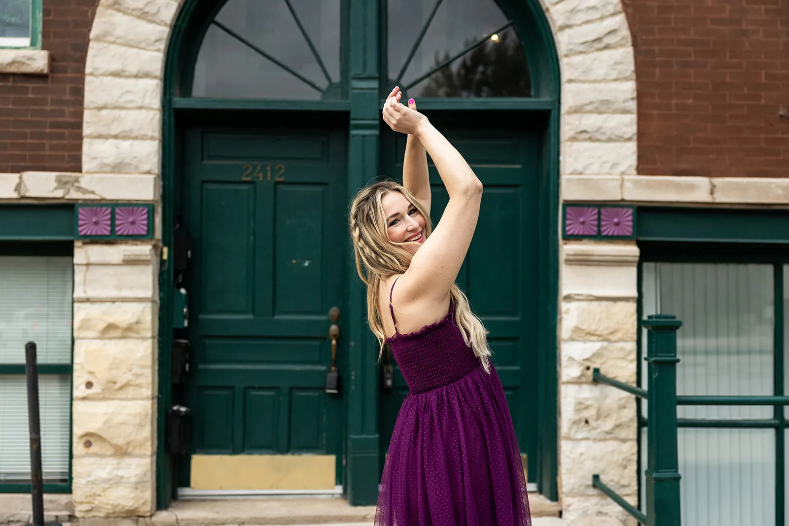 priscilla tulle dress in eggplant