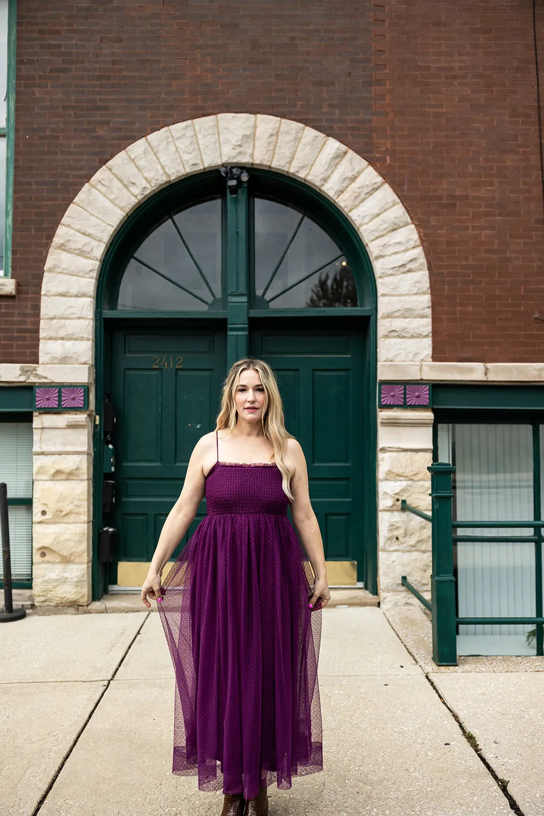 priscilla tulle dress in eggplant