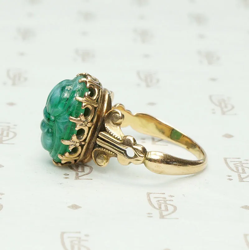 Pâte de Verre Scarab Ring in Gothic Revival Setting