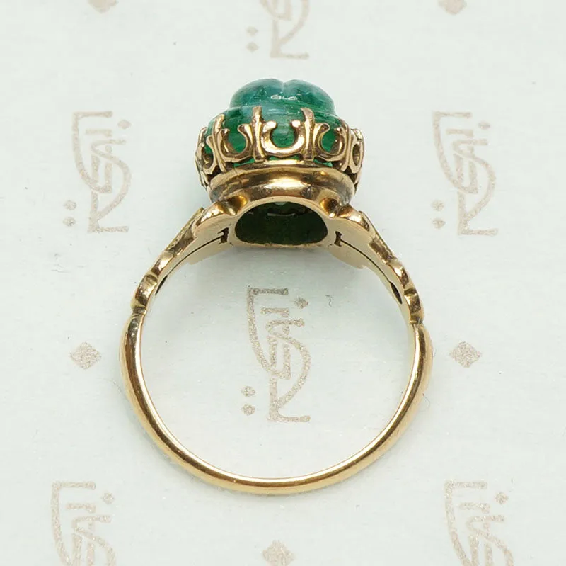 Pâte de Verre Scarab Ring in Gothic Revival Setting