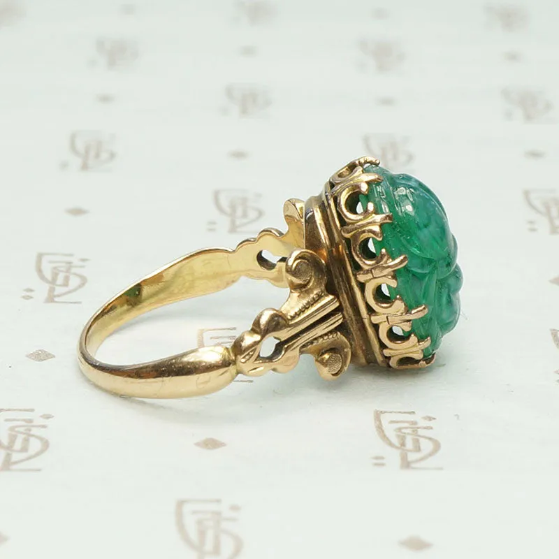 Pâte de Verre Scarab Ring in Gothic Revival Setting