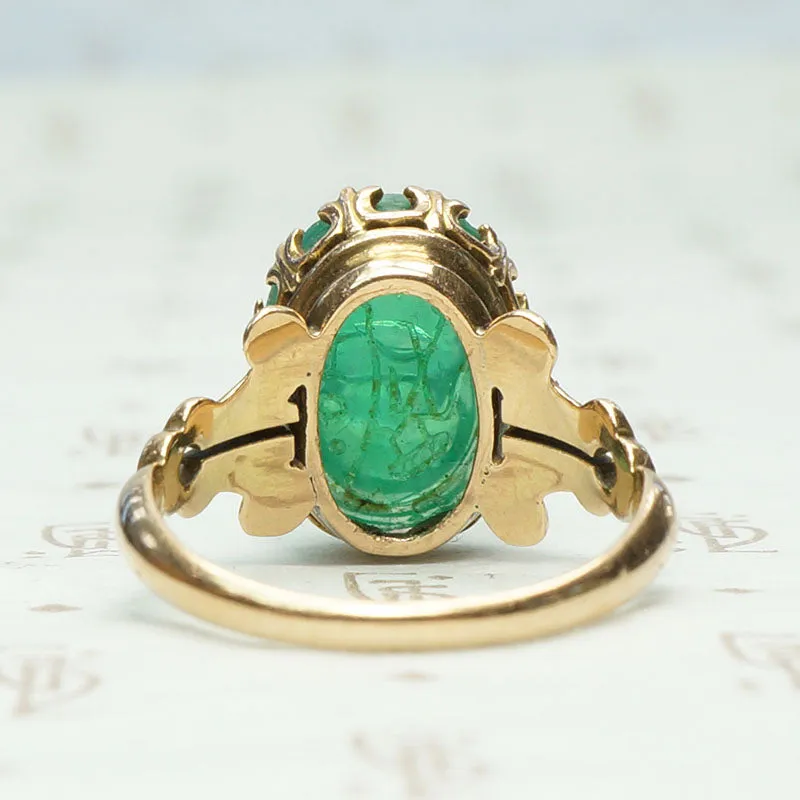 Pâte de Verre Scarab Ring in Gothic Revival Setting