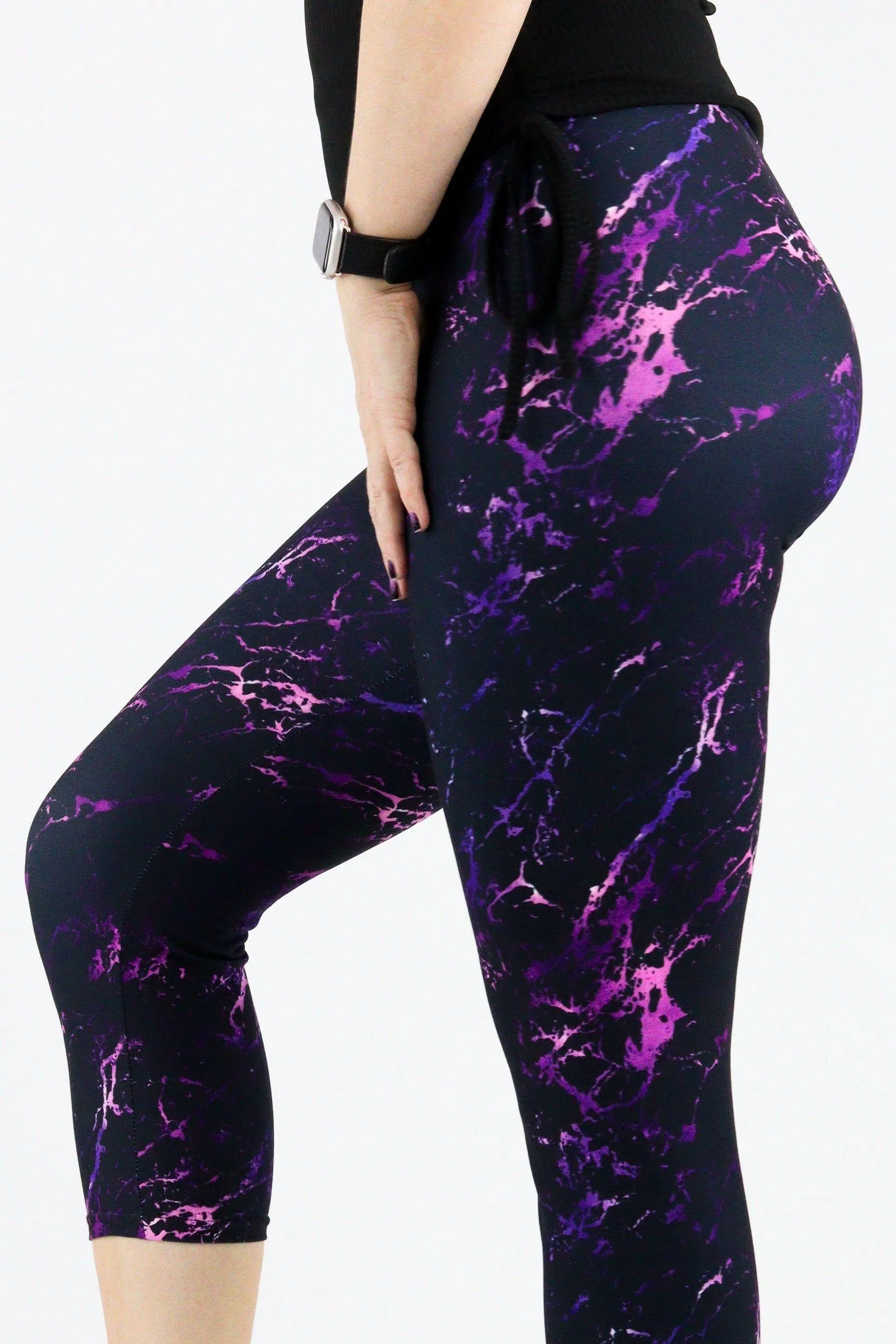 Purple Marble - Casual Capri Leggings