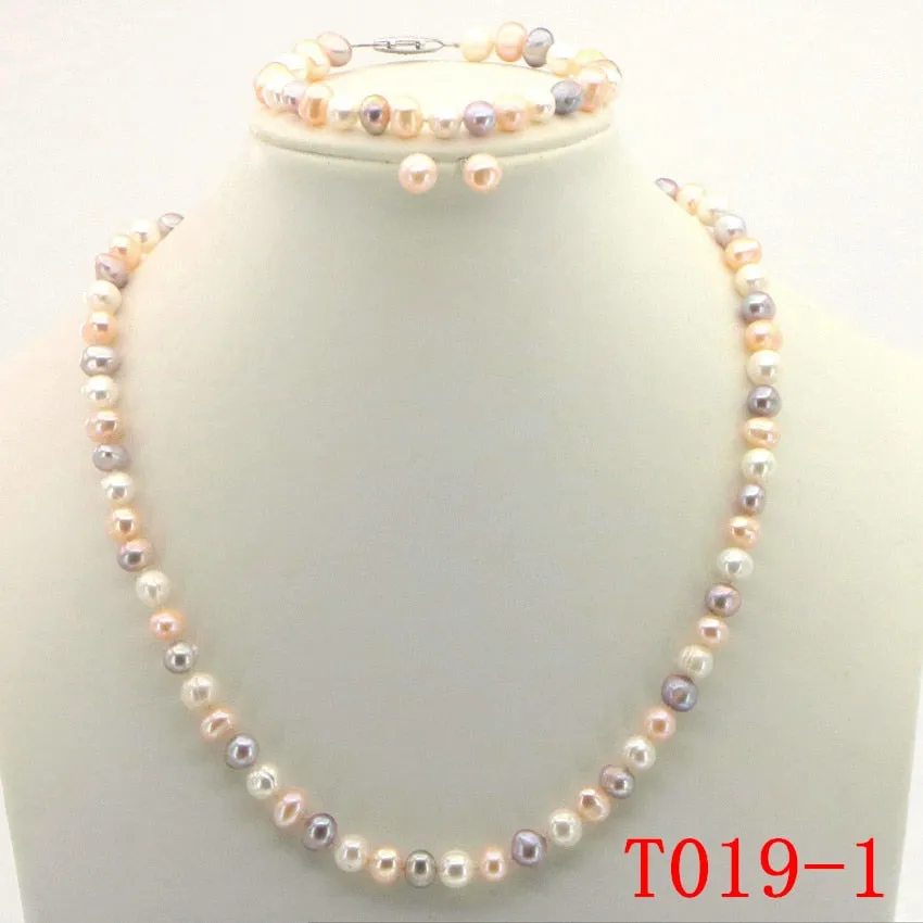 Purple Pearl Necklace Set Fish Clasp Necklace