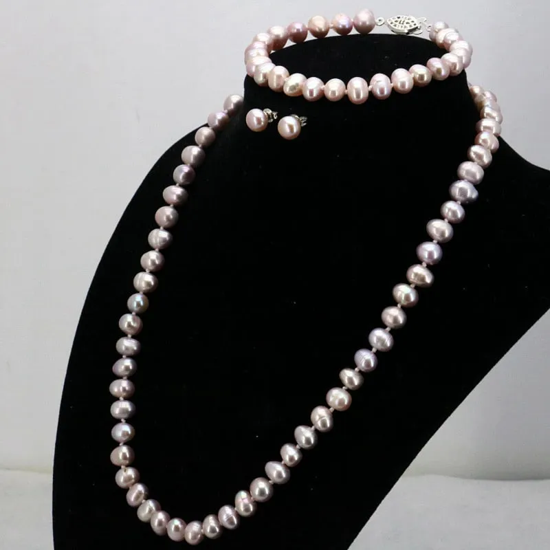 Purple Pearl Necklace Set Fish Clasp Necklace