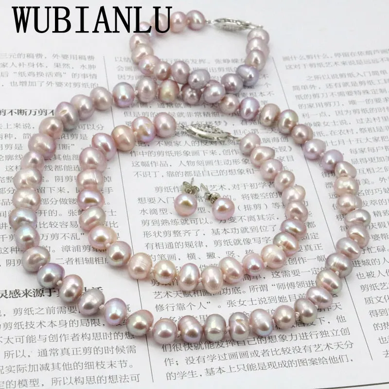 Purple Pearl Necklace Set Fish Clasp Necklace
