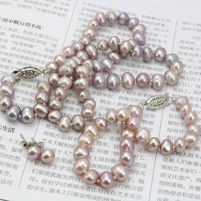 Purple Pearl Necklace Set Fish Clasp Necklace