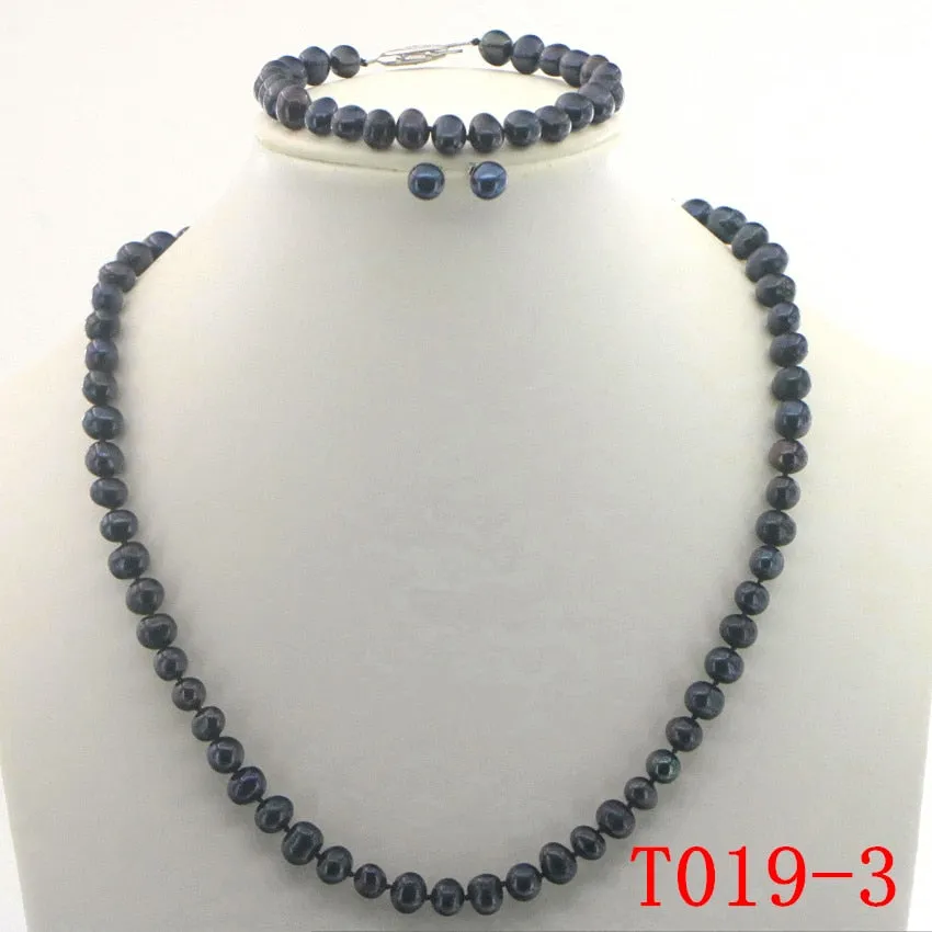 Purple Pearl Necklace Set Fish Clasp Necklace