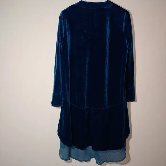 R Vivomos Size l (12/14) Turquoise 100% Velvet Asymmetric Cardigan Duster