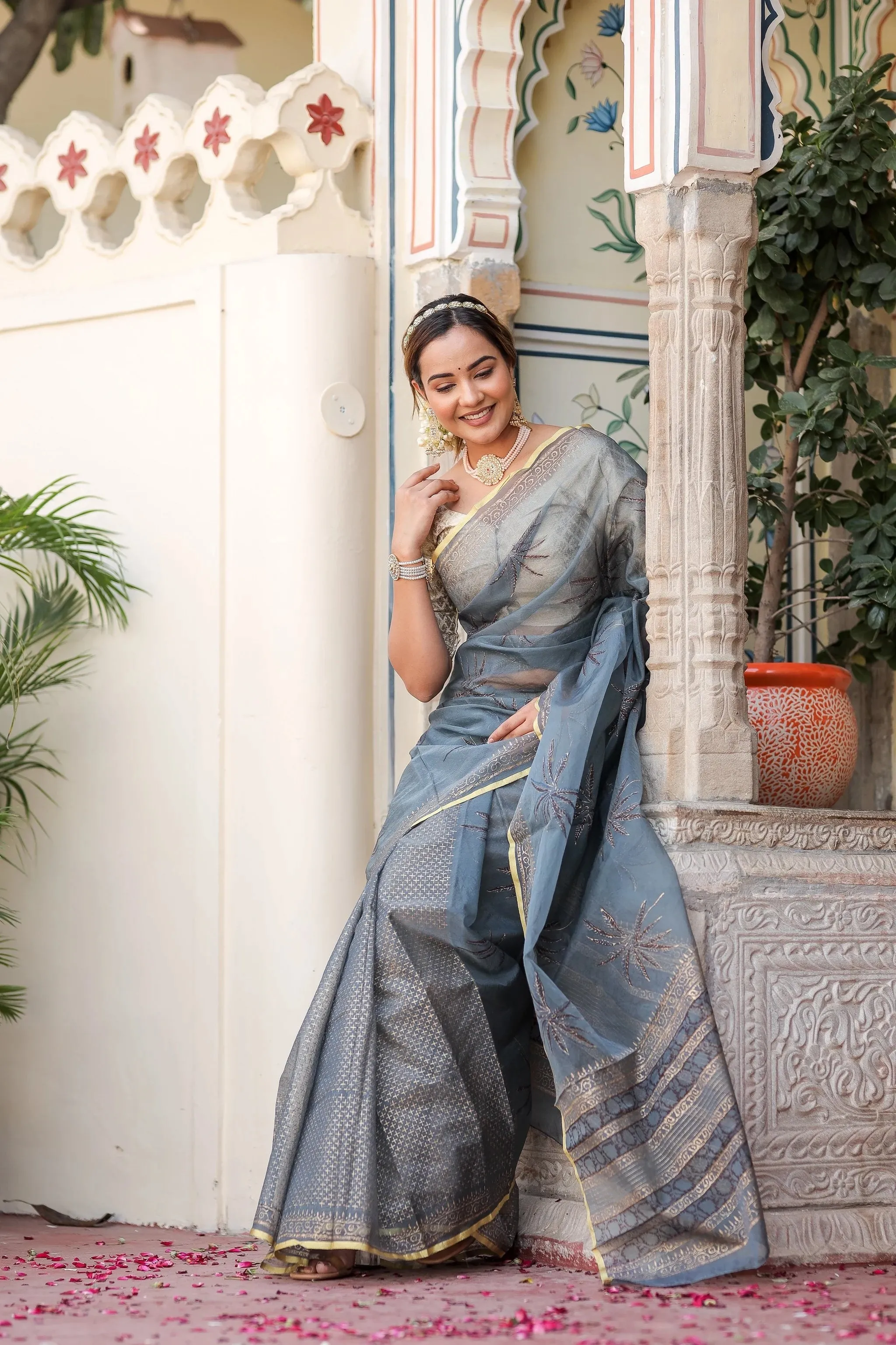 Radiant Foil Blossom Organza Saree