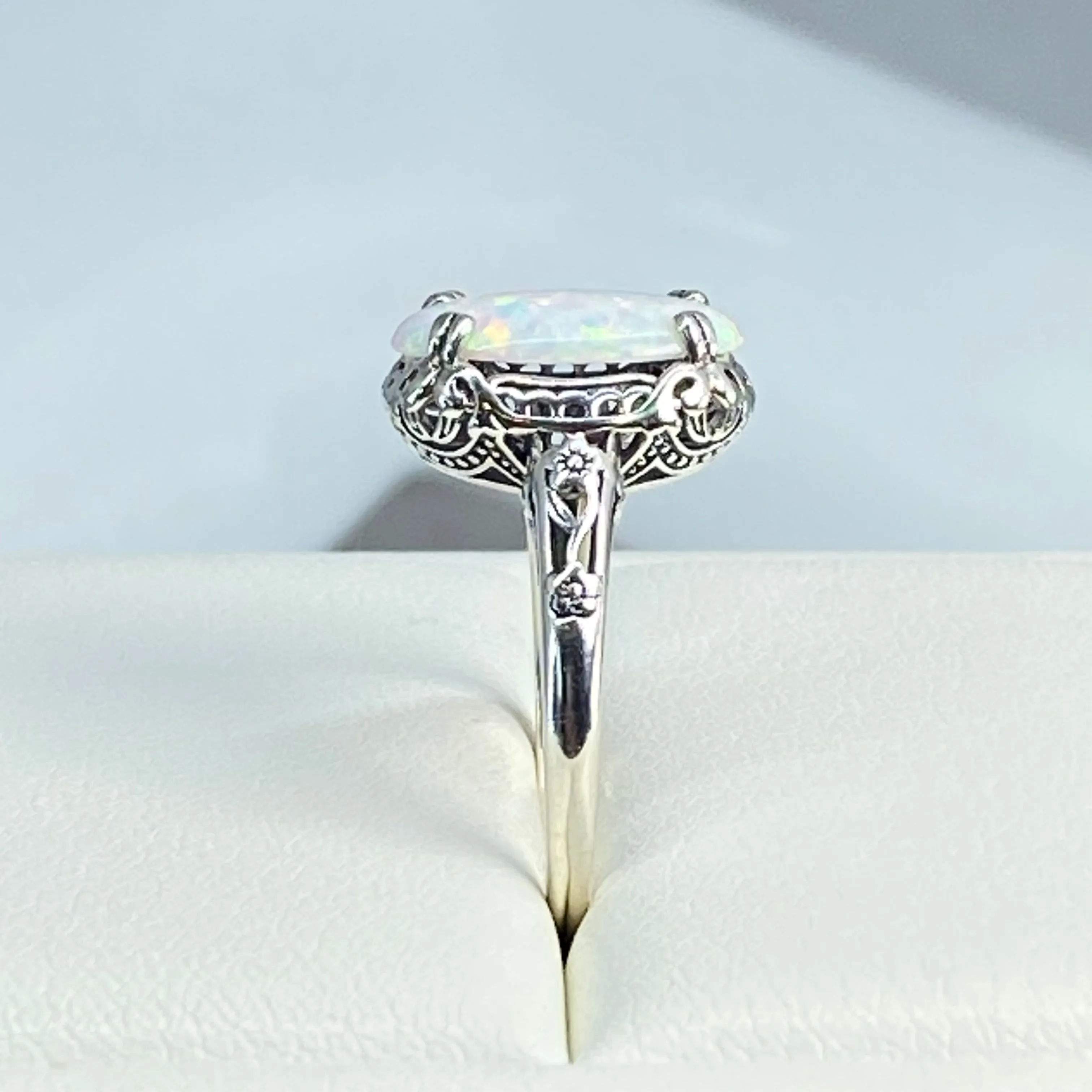 Rainbow White Opal Ring, Revival Edwardian Jewelry #D70