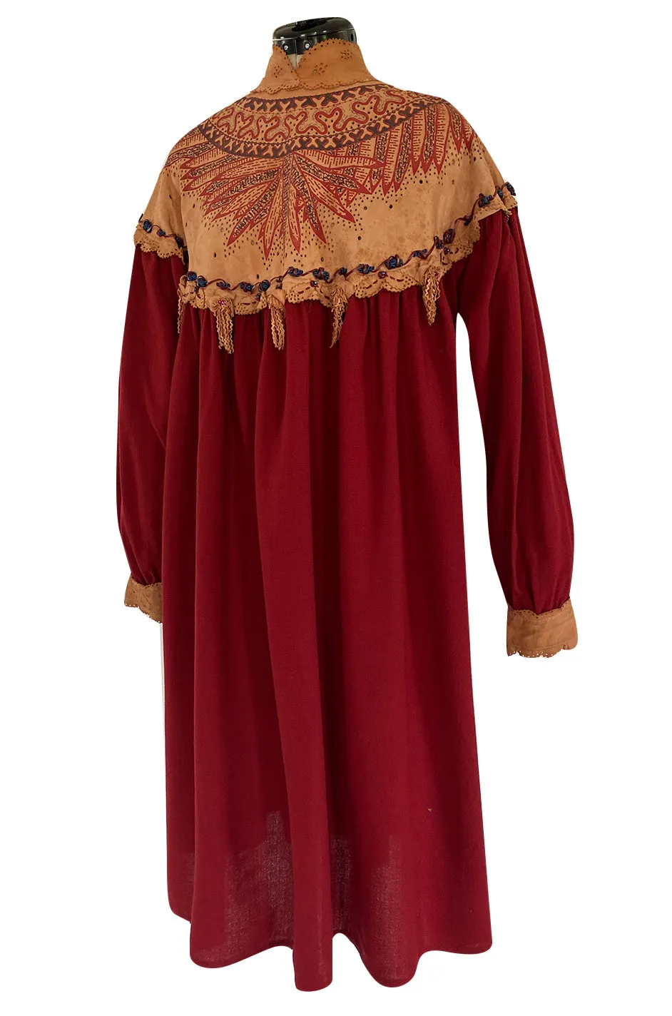 Rare Spring 1983 Zandra Rhodes 'Mount Olympus' Hand Painted Suede Collar & Cuffs Dress
