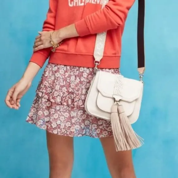 Rebecca Minkoff Canyon Poppy Print Floral Tier Elastic Waist Skirt S Lined Red