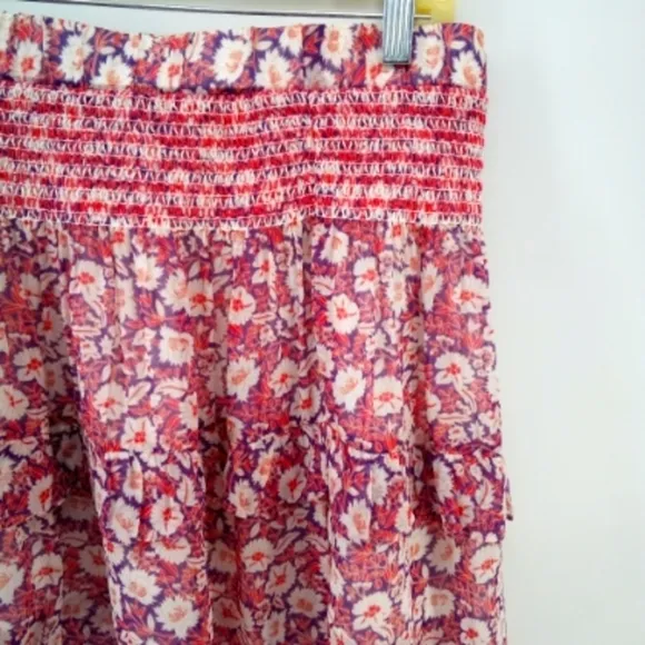 Rebecca Minkoff Canyon Poppy Print Floral Tier Elastic Waist Skirt S Lined Red