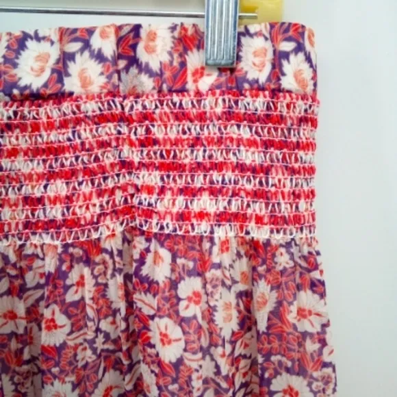 Rebecca Minkoff Canyon Poppy Print Floral Tier Elastic Waist Skirt S Lined Red