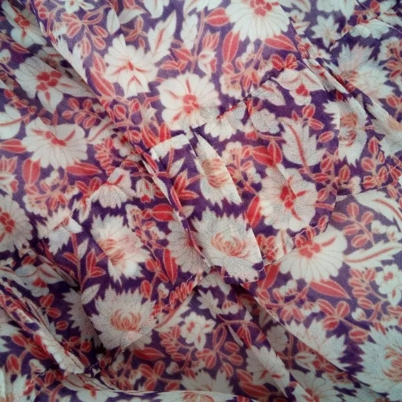 Rebecca Minkoff Canyon Poppy Print Floral Tier Elastic Waist Skirt S Lined Red