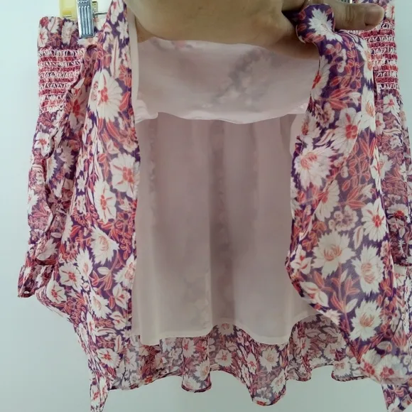 Rebecca Minkoff Canyon Poppy Print Floral Tier Elastic Waist Skirt S Lined Red