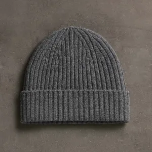 Recycled Cashmere Ribbed Beanie - Grey Felt