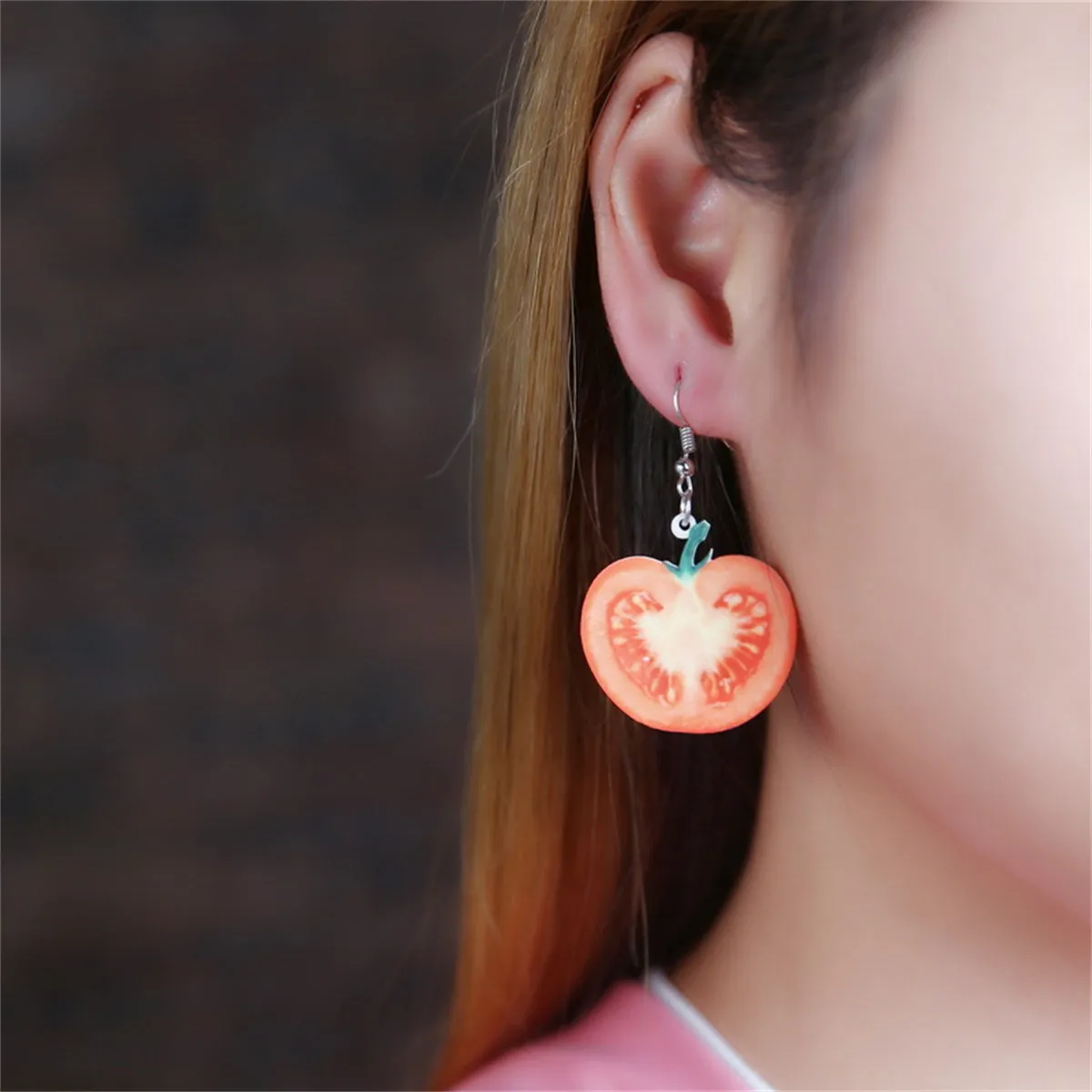 Red Acrylic & Silver-Plated Tomato Drop Earrings