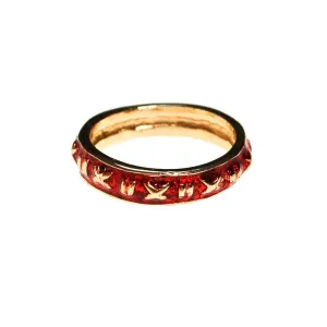 Red Enamel Ring Stacking Ring set Gold Tone