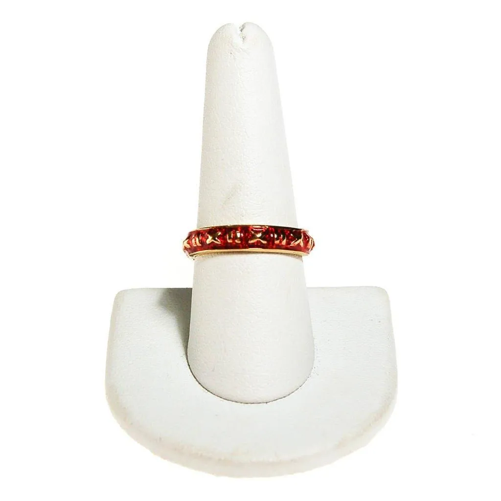Red Enamel Ring Stacking Ring set Gold Tone