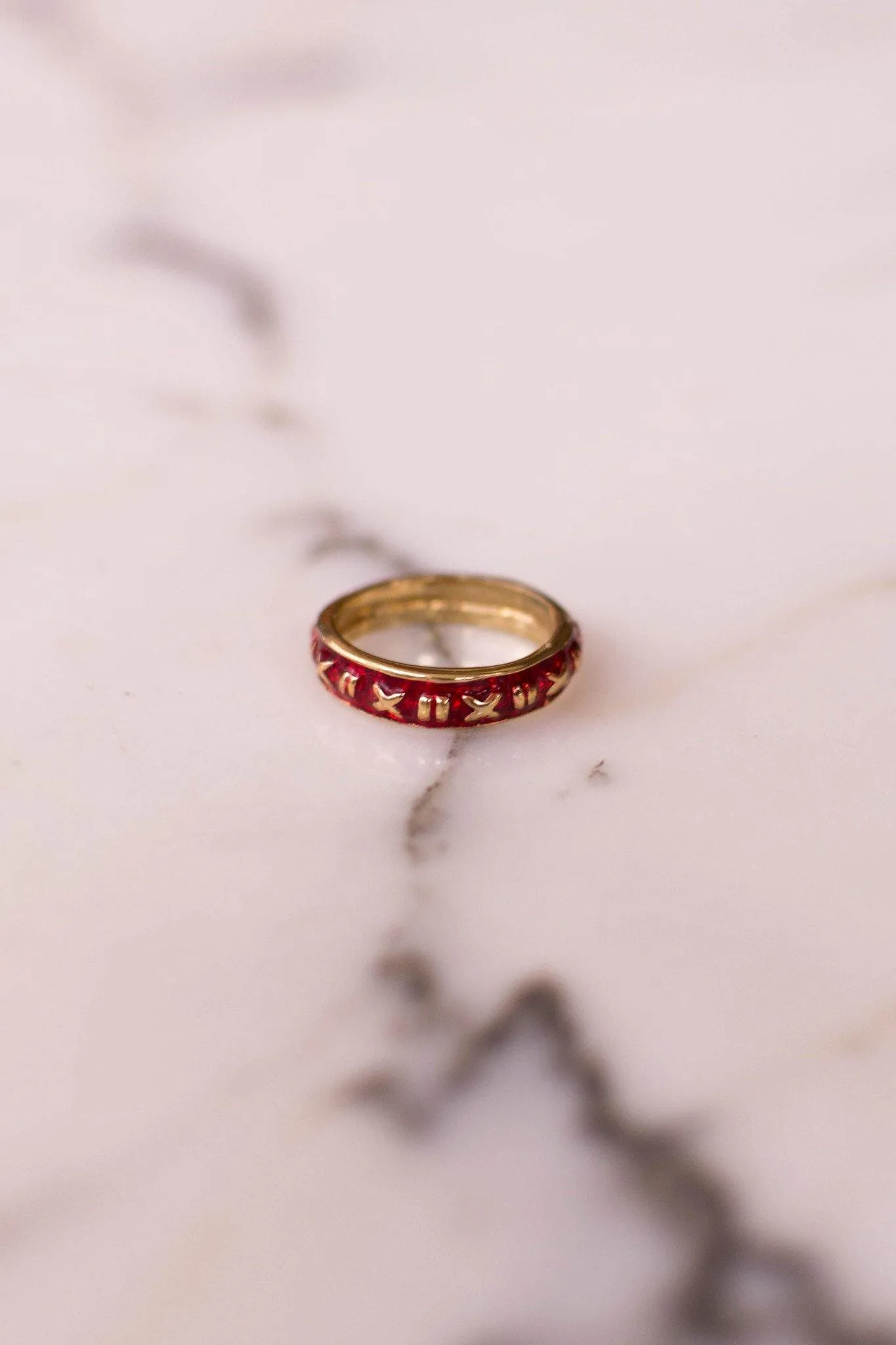Red Enamel Ring Stacking Ring set Gold Tone