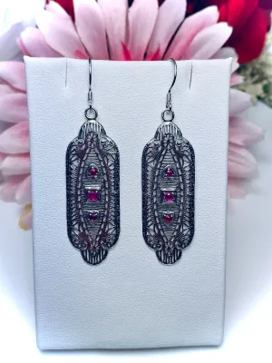 Red Ruby Earrings, Simulated or Natural Gemstones, Angel Wings, Vintage Revival Jewelry #E359