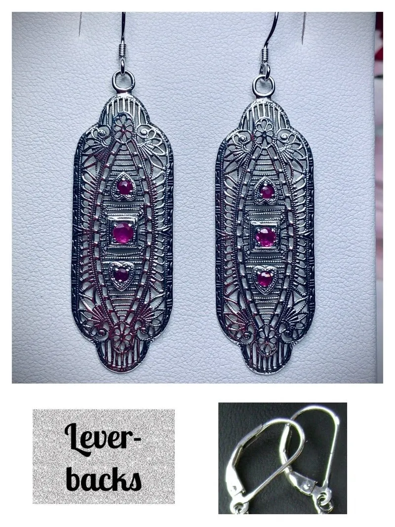 Red Ruby Earrings, Simulated or Natural Gemstones, Angel Wings, Vintage Revival Jewelry #E359
