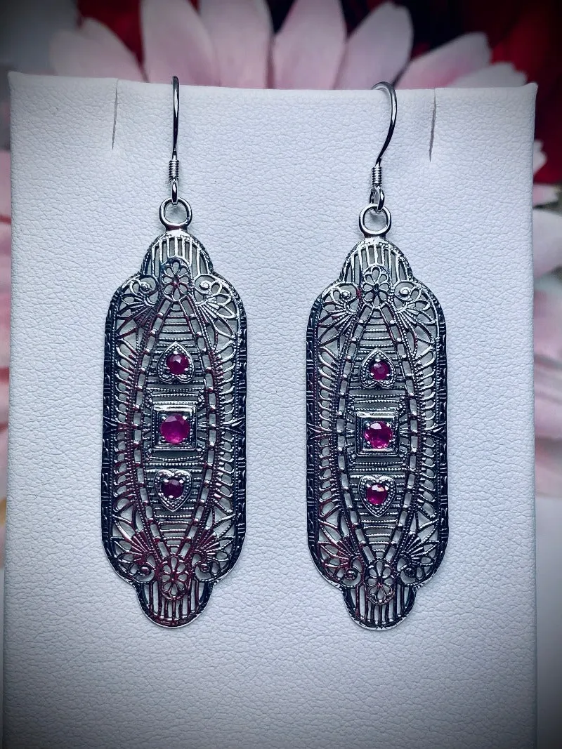 Red Ruby Earrings, Simulated or Natural Gemstones, Angel Wings, Vintage Revival Jewelry #E359
