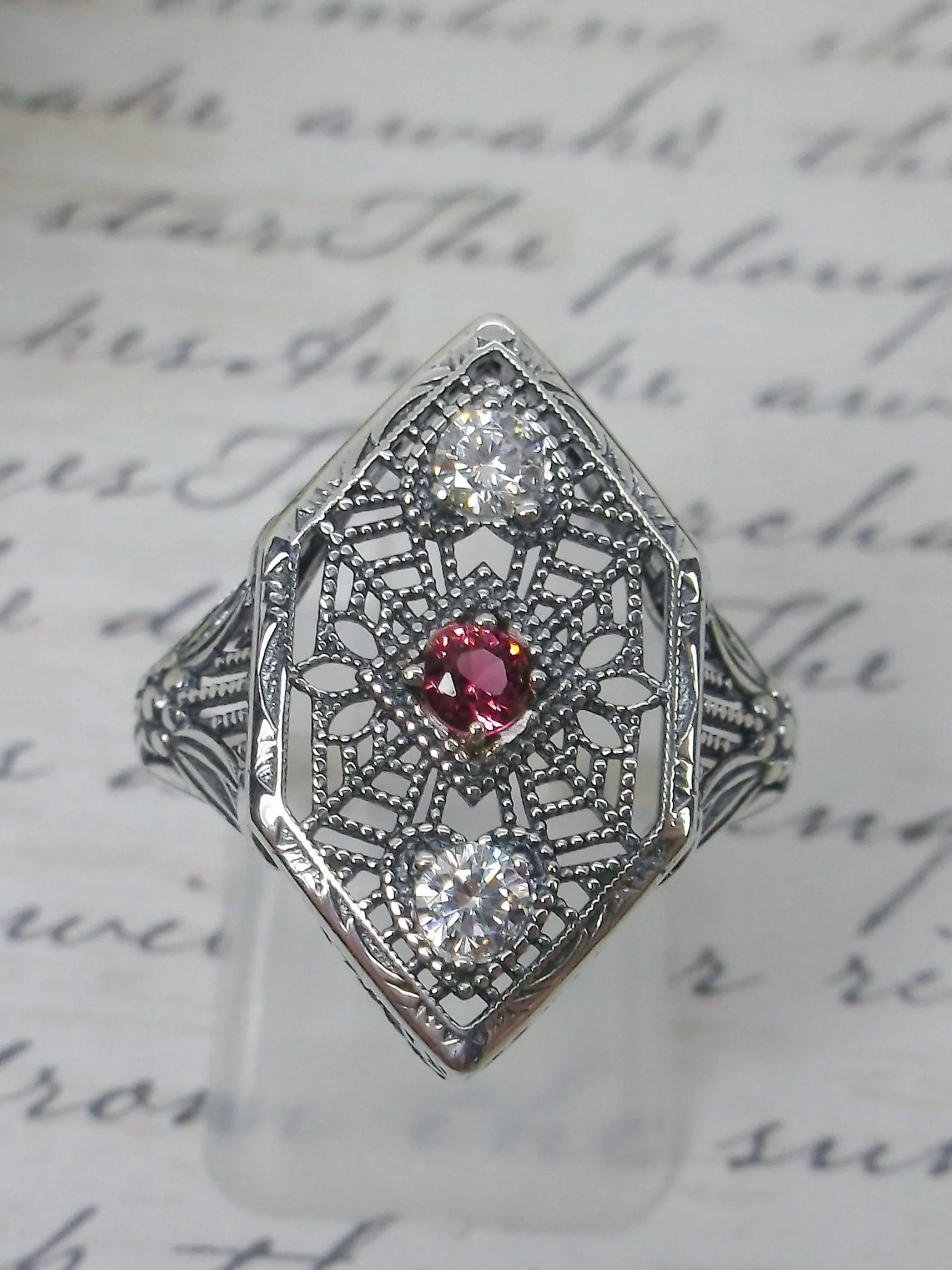 Red Ruby Ring, Art Deco Revival Jewelry #D231