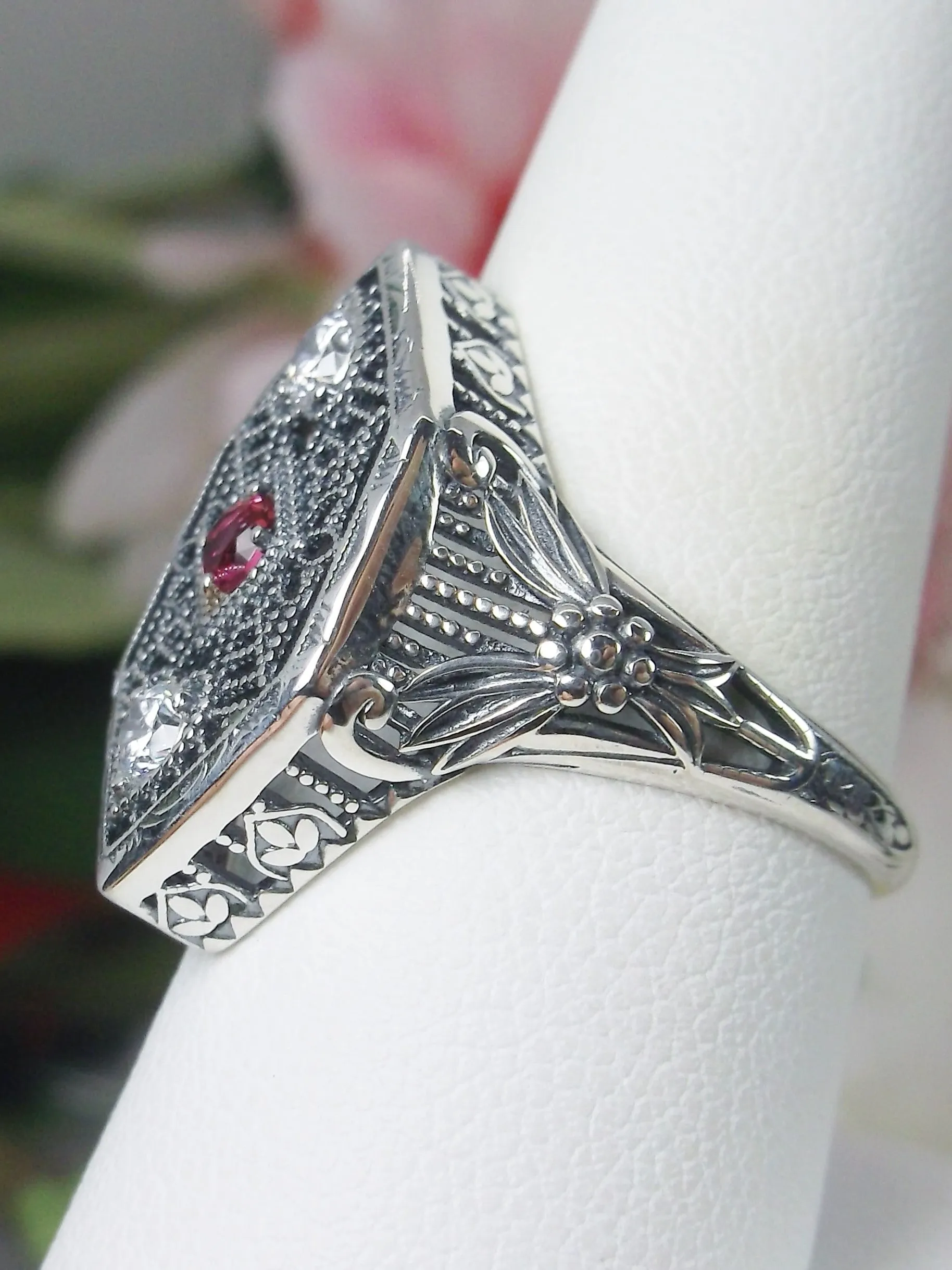Red Ruby Ring, Art Deco Revival Jewelry #D231