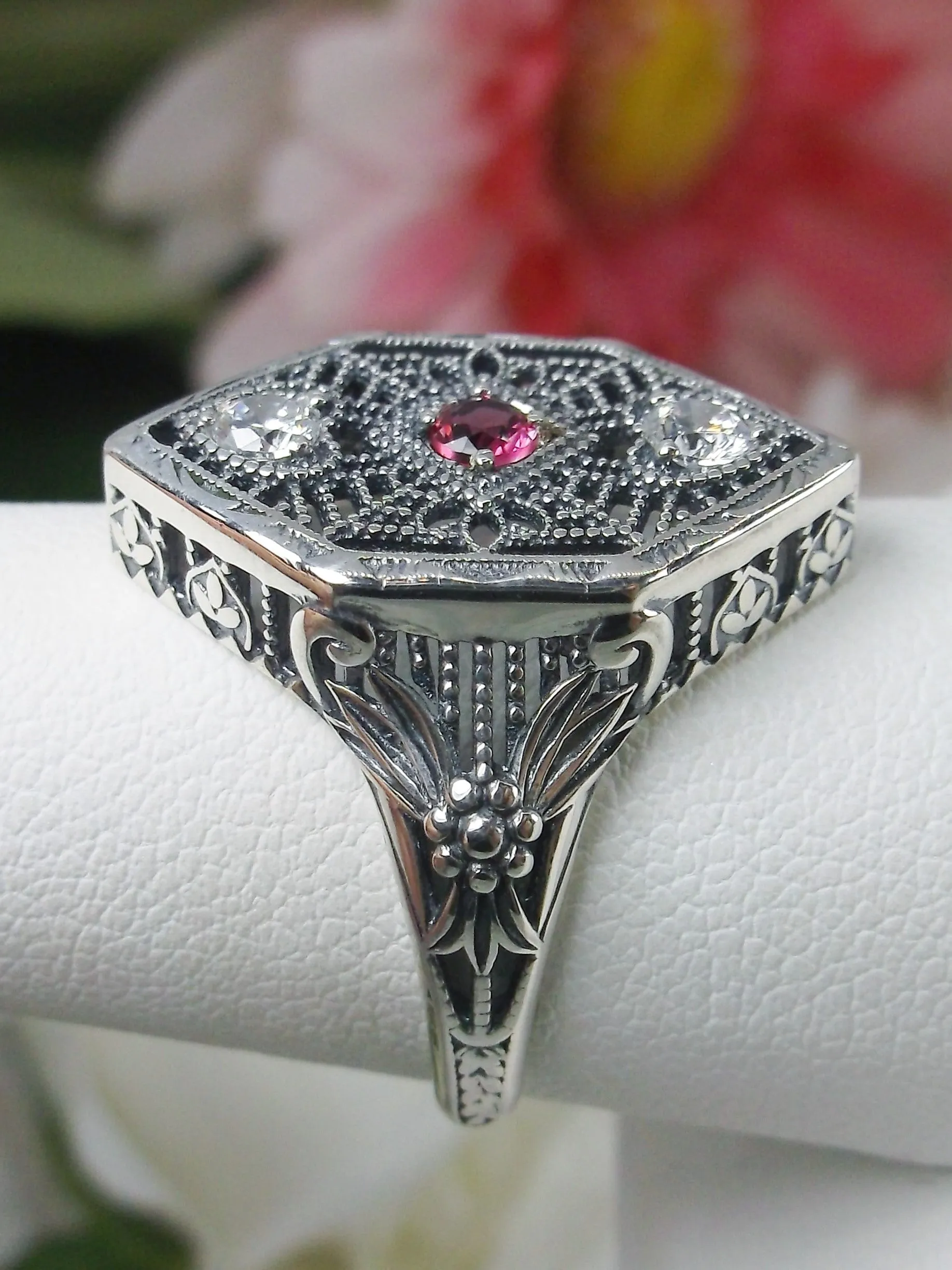 Red Ruby Ring, Art Deco Revival Jewelry #D231