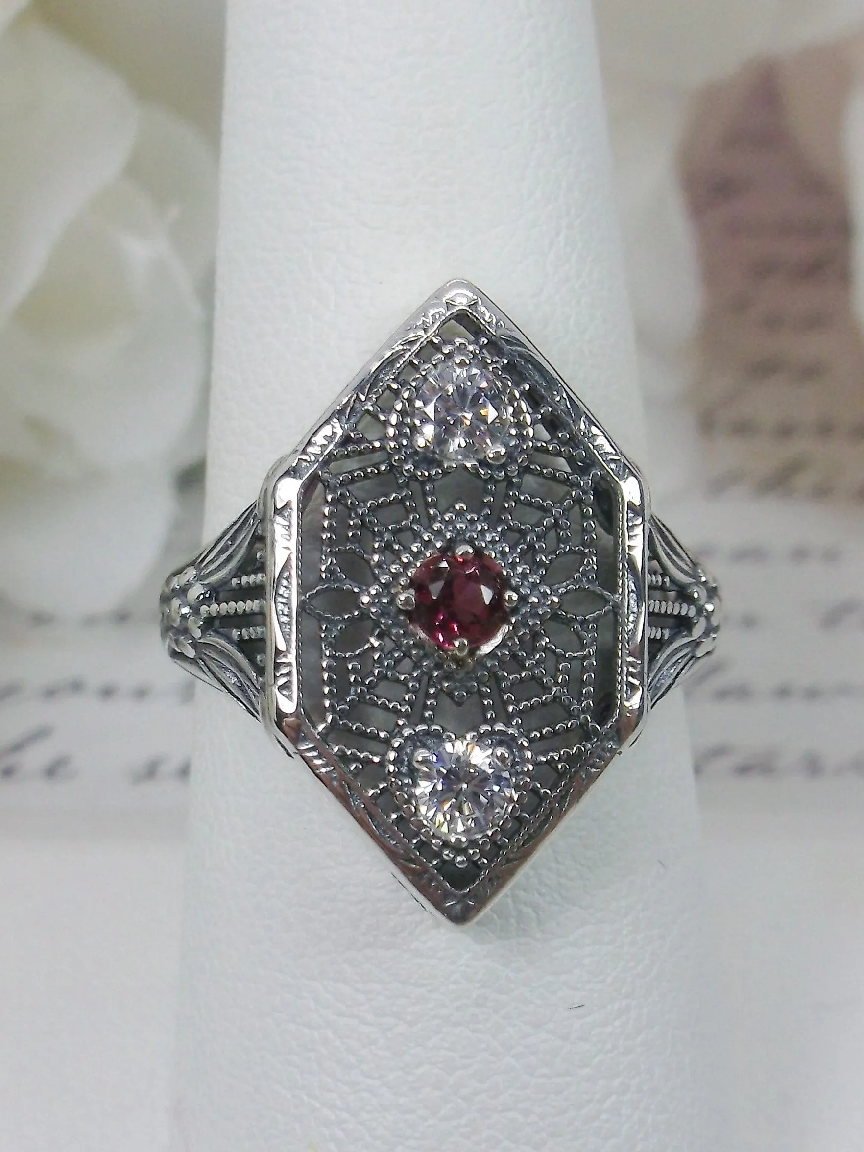 Red Ruby Ring, Art Deco Revival Jewelry #D231