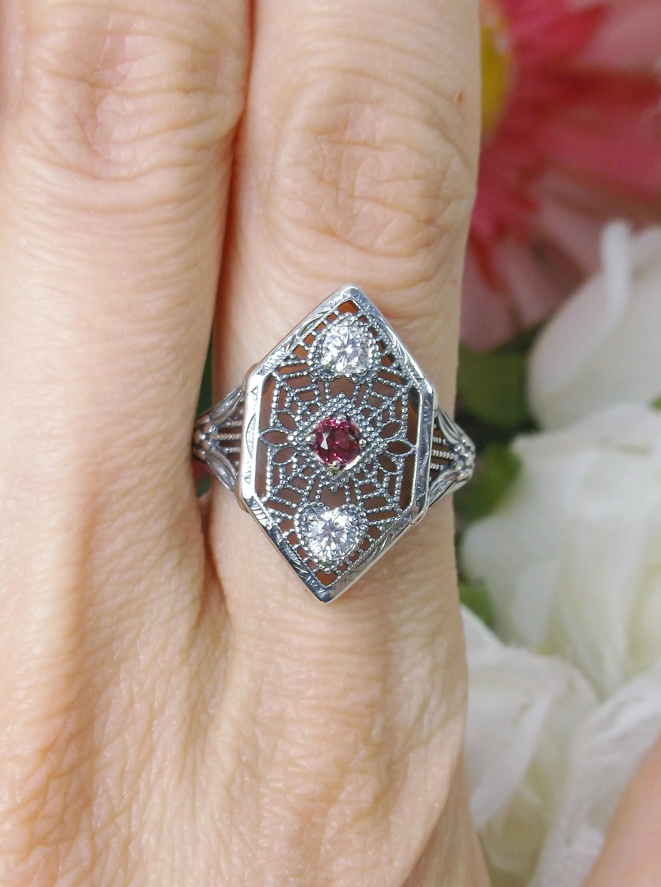 Red Ruby Ring, Art Deco Revival Jewelry #D231
