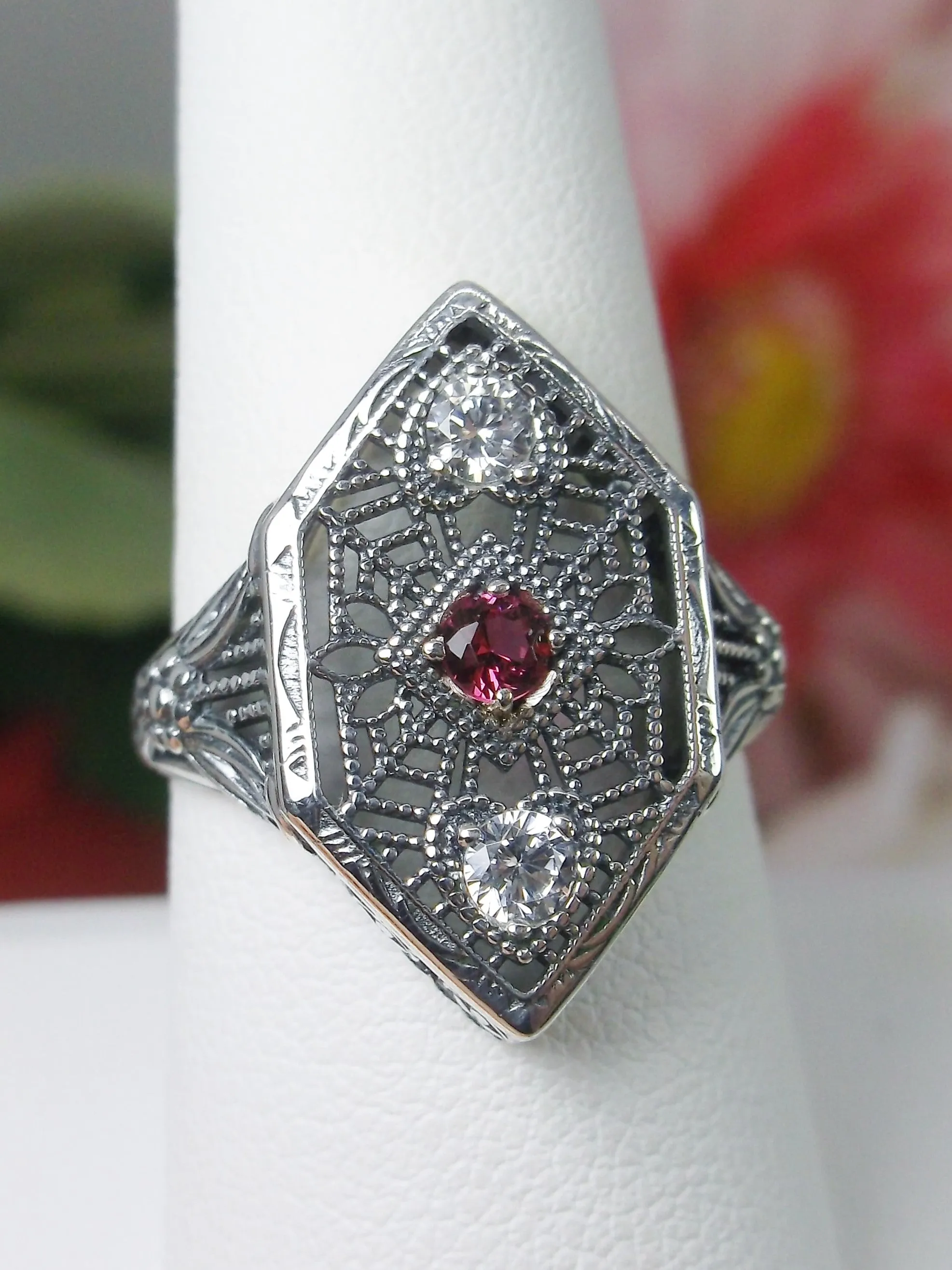 Red Ruby Ring, Art Deco Revival Jewelry #D231