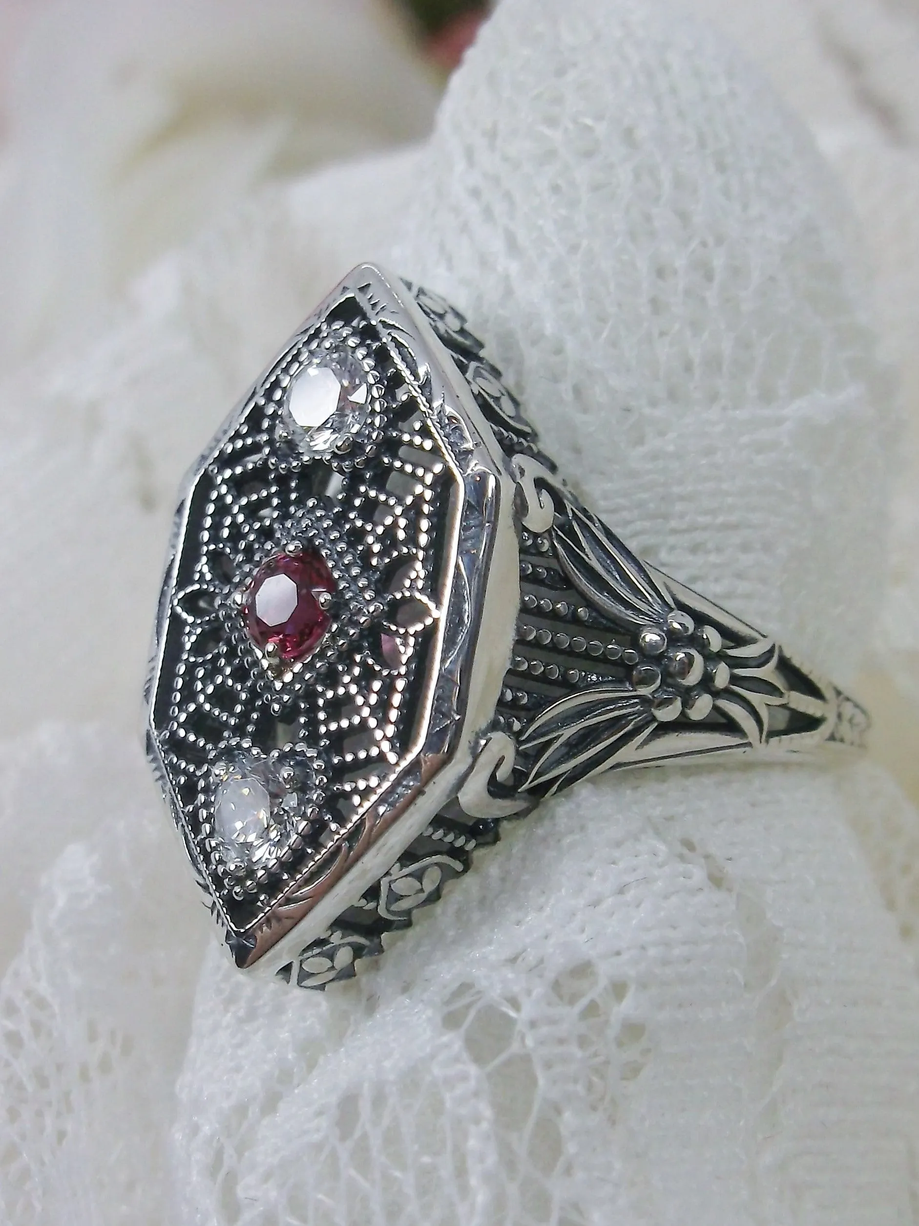 Red Ruby Ring, Art Deco Revival Jewelry #D231