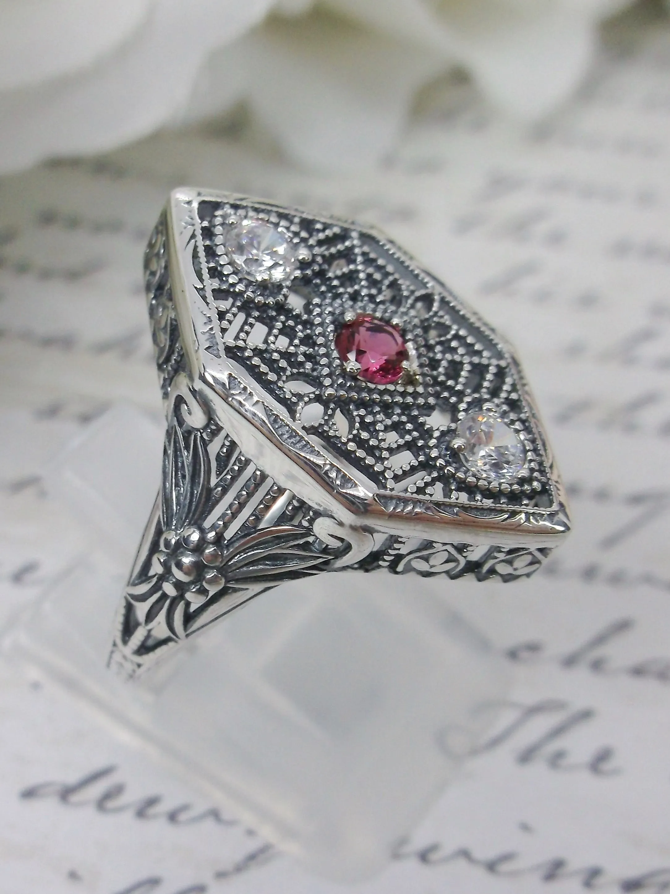 Red Ruby Ring, Art Deco Revival Jewelry #D231