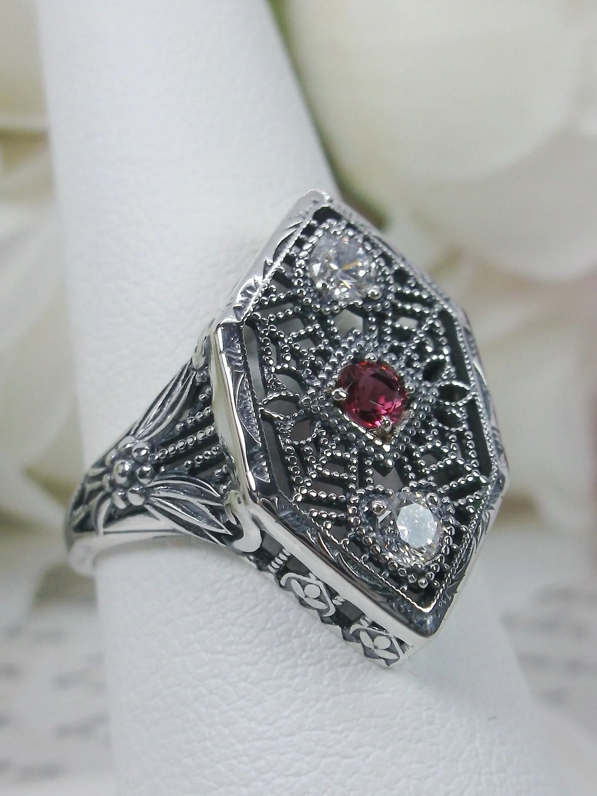 Red Ruby Ring, Art Deco Revival Jewelry #D231